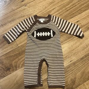Mud Pie Brown & Cream Striped Football Knit One-Piece
